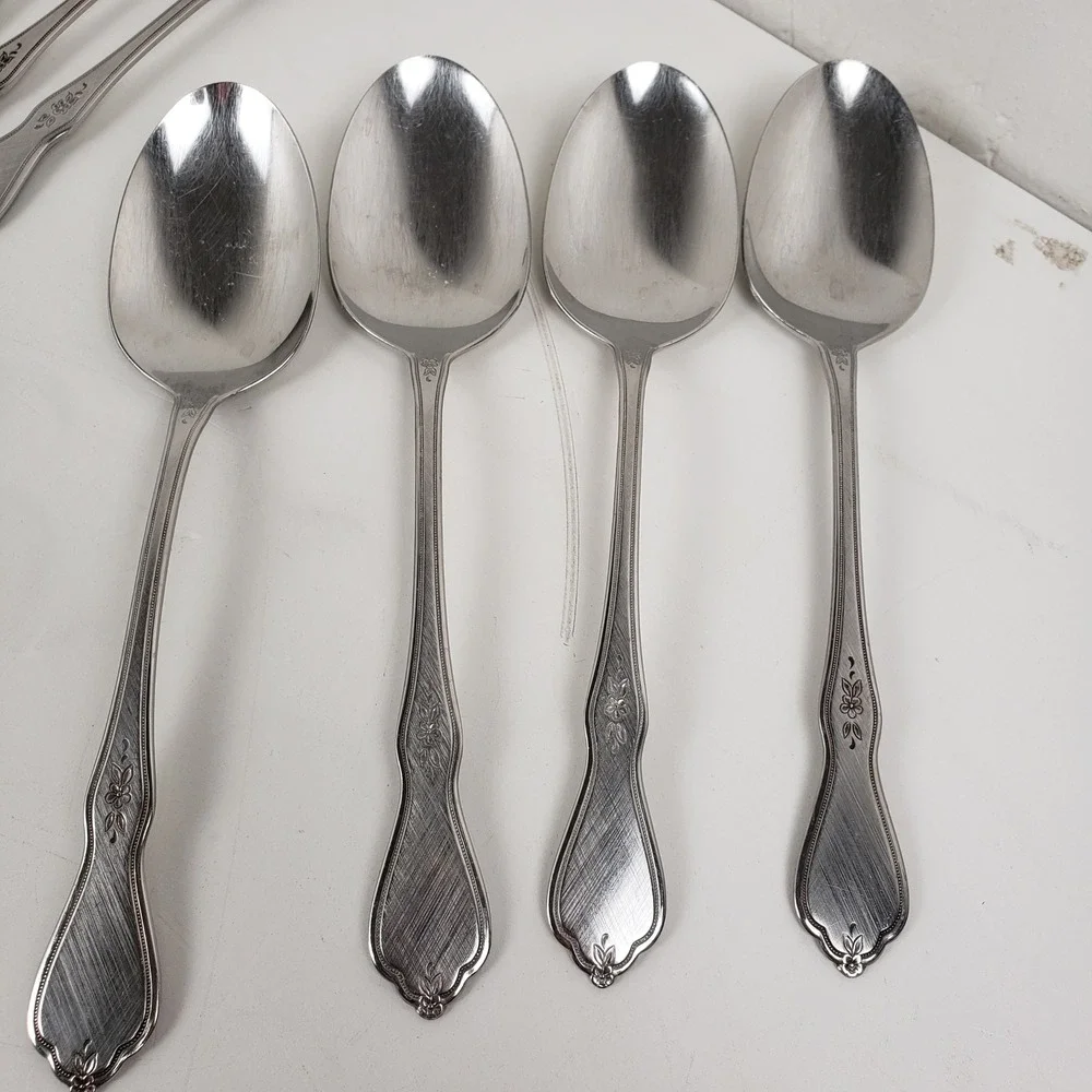 Oneida Profile Stainless Morning Blossom 47pc Floral Flatware Set With Serving